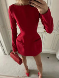 Solid Long Sleeve Bow Mini Dress-Outfit