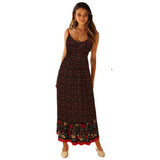 Summer New Large Swing Skirt Women's Bohemian V Tie Sling Broken Floral