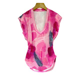 Loose Print Colorblock T Shirt For Women V Neck Sleeveless Summer T Shirts Female Korean Fashion Clothing 2022