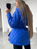 Winter Casual Loose Argyle Jackets Women Fashion Thick Warm Long Coats Elegant Tie Belt Cotton Padded Outerwear