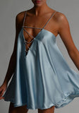 Sweet Metal Straps Sleeveless Solid Satin Mini Loose Club