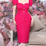 Tweed Dress Women Square Collar Puff Sleeve Elegant A-line Party Vestido Ladies Autumn Vintage Luxury Womens