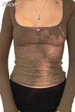 Women's Long Sleeve Top Basic Slim Fitted T-Shirt Spring Square Neck Y2k Crop Top Lace Tee Streetwear Female Pullovers T