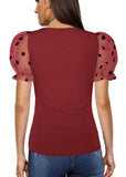Sweet U-Neck Puff Sleeve Dot Print Regular