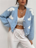 Loose V-Neck Clouds Fall Shoulder Knitted Cardigan Three Buckle Sweater Short