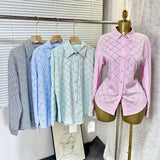 Women's Dress French Elegant Hot Diamond Diamond Diamond Linge Casual Thin Long-Sleeved Collar Shirt