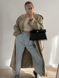 Autumn Belt Cashmere Coat Jacket Women's Fashion Winter Long Woolen Coat Loose Windbreaker Double Breasted Wool