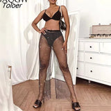 Patchwork Shiny Fancy Diamond Cutout Elastic Waist Floor Mopping Sexy Ladies Carnival Party Diamond Wide Leg