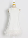 Summer Fashion Mini Dress For Women Round Neck Sleeveless Patchwork Feathers Loose Dresses Female 2023 Clothing