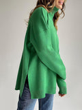 Split Warm Turtleneck Pullover Sweater Women Oversize Winter Top Soft Basic Green Oversized Sweater For Women