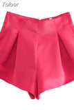 MODA Women Chic Fashion Front Pleated Bermuda Satin Shorts Ladies Vintage High Waist Back Zipper Female Short Pants