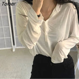 Sleeve T-shirts Women Solid Buttons Loose Spring Simple Tops Korean-style Chic Female Autumn Ulzzang All-match Outwear