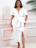 Summer Sexy V-Necked Lotus Leaf Side Open Nail Bead Party Dress Famous Temperament Banquet