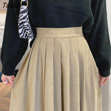 Korean Style High Waist Long Skirts for Women Zipper Pleated Women's Midi Skirt Autumn 2023 Solid Color A Line