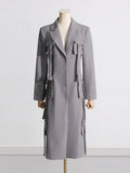 Toloer 2024 New Fashion Temperament Multi-Pocket Decoration Design Sense Long Suit Jacket Show Thin Suit Jacket-Outfit