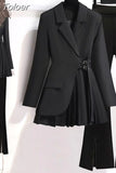 2023 Personalized Lace-up Pleated Jacket Blazer Loose Wide Leg Pants Two-piece Elegant Women's Pants Suit Office