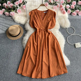 Toloer Fly Sleeve Dress Women's Summer New Design Sense V Collar Waist Show Thin Temperament Big Place French Fairy