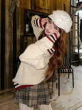 Brown V-neck Letter Print Oversize Sweater-Outfit