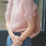 Oversize High Quality Summer 2021 Knitted O-neck Hollow Short Sleeve Pullover Solid Women Sweater Sexy Hot Pink