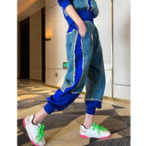 2 Piece Set Women Autumn Winter Loose New Large Size Two-piece Fashion Denim Stitching Sweater Top Pants tracksuit
