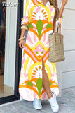 For Women 2023 Spring Summer Casual Loose Print Long Shirt Dress Button Up Long Sleeve Midi Elegant Vintage