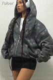Graphic Zip Up Hoodies Women Casual Loose Hood Shirt Harajuku Streetwear Punk Long Sleeve Oversize Jacket Y2K