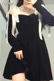 Vestidos De Mujer Vintage Dresses for Women Bandage Tunic Black Robe Vestido Feminino Korean Fashion A-line Velvet
