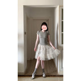 Design Sense Niche Thin Top Three-Dimensional Layer Sense Mesh Dress High-Rise