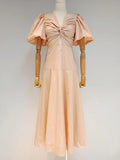 Casual Cut Out Dress For Women V Neck Short Sleeve High Waist Loose Solid Long Dresses Female Fashion Clothes