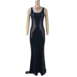 Toloer Women's Wear 2024 Winter New Fashion U-Neck Solid Color Slit Vest Dress-Outfit