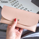 Women Colorful Hasp Chic Elegant Simple Card Holder PU Leather Long Purse Womens Wallet Fashion Korean Style