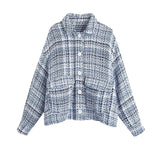 Women Fashion With Pocket Tweed Jacket Coat Vintage Long Sleeve Button-up Female Outerwear Chic