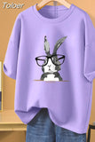 100% Cotton L-5XL Plus Size T Shirt Bunny Print O Neck Tshirt Short Sleeve Women Top Basic Summer Couple Solid T