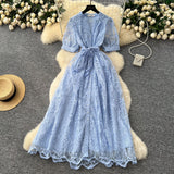 High-End Temperament Dress Women 2025 Summer Fashion Strap To Single Buckle Embroidery Mesh
