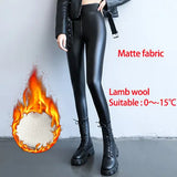 pants Black faux leather pants women warm High Waist fleece leggings fashion tights winter clothes women 2022 fall