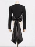 Toloer 2024 New Fashion Pure Color Round Collar Belt Top Design Sense Waist Show Thin Long Sleeve Women's Small Suit-Outfit
