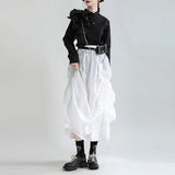 High Waist Black Drawstring Irregular Long Strap Half-body Skirt Women Fashion Tide New Spring Autumn 2023