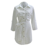 2023Wish Hot Style Summer Cardigan Solid Color Sleeve Shirt Dress-Outfit