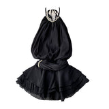 And Summer 2025 New Products Hanging Neck Bare Back Texture Crippling Poneng Dress To Close The Waist Tie Sweet Holiday