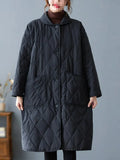 Clothes Women 2022 Solid Color Lapel Single Breasted Diamond Lattice Cotton Coat Women's Long Cotton Coat Overcoat