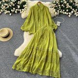 Suit Female Senior Sleeve Lace Splicing Lantern Long-Sleeved Shirt + High Waist Slim Swing