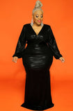 Plus Size Shiny V-neck Puff Sleeve Evening
