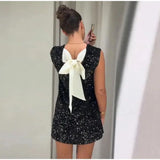 2025 New Shiny Beads Back Tice Decorated Bow Dress