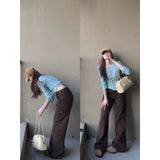 Small Brown Curry Jeans Women Autumn High Waist Broad Leg Feeling Loose Straight Narrow Plate Drag