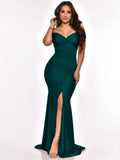 Sweetheart Slit Pleated Long Evening