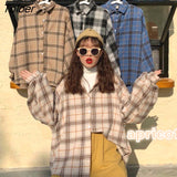 Women Blouses Turn-down Collar Spring Shirts Plaid All-match BF Batwing-sleeve Loose Outwear Harajuku Female 4 Colors Chic