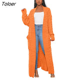Winter Long Sleeve Knitted Sweater Cardigans Pocket Long Coat Street Elegant Jumpers Women Clothing Knit Coat