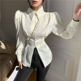 Chiffon Blouse and Tops Women 2022 Autumn Fashion Design Elegant Puff Sleeve Shirts Ladies French Bow Korean