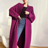 Khaki Big Size Long Knitting Cardigan Sweater Loose Fit V-Neck Long Sleeve Women New Fashion Autumn Winter 2022
