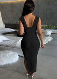 Vintage Off-the-shoulder Short Sleeves Solid Ruched Slit Pencil Midi